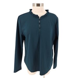 Ann Taylor Blouse Emerald Green Long Sleeve Button Ruffle Neck Shirt XL